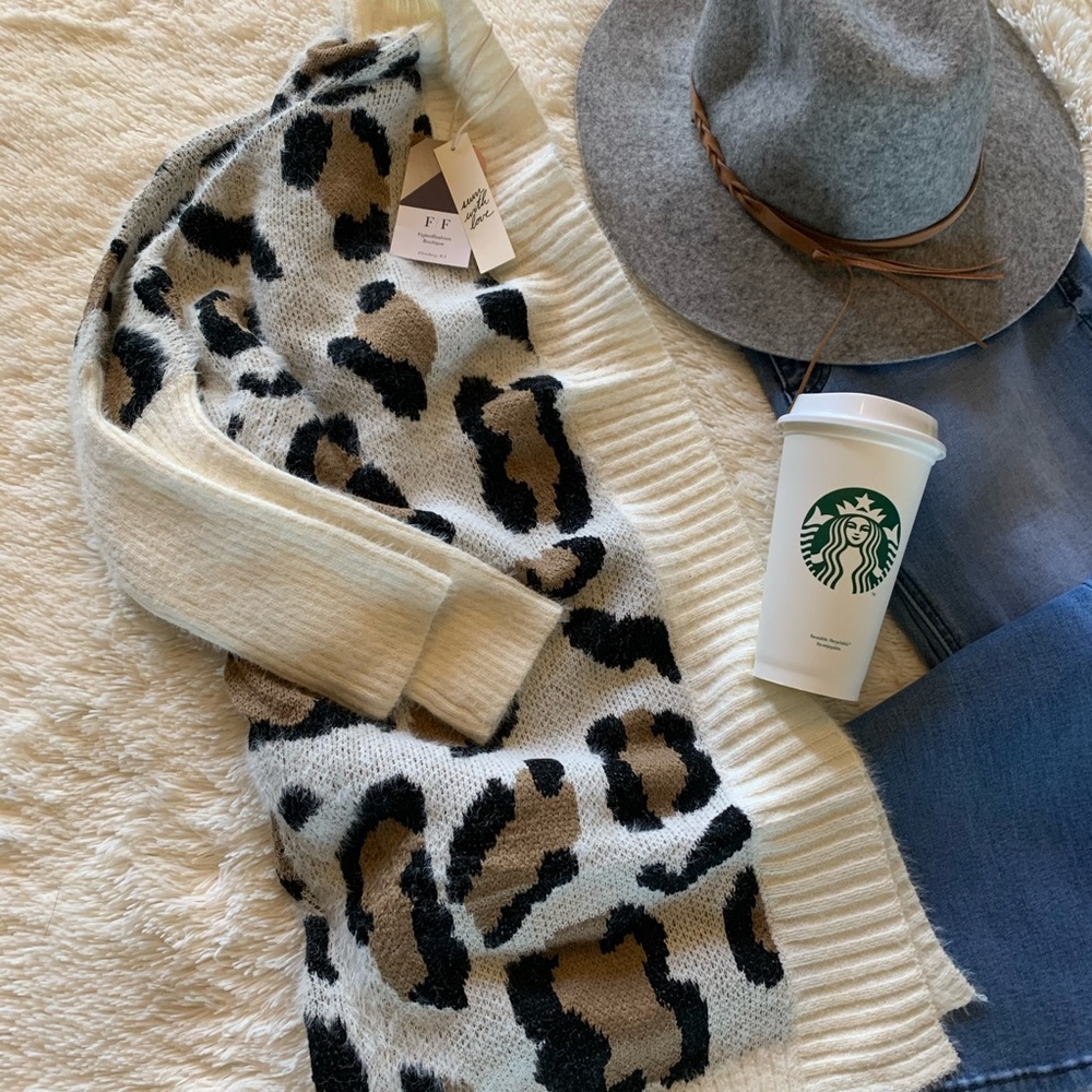 New Cozy Leopard Oversized Fuzzy Cardigan Sweater - Picture 4 of 11